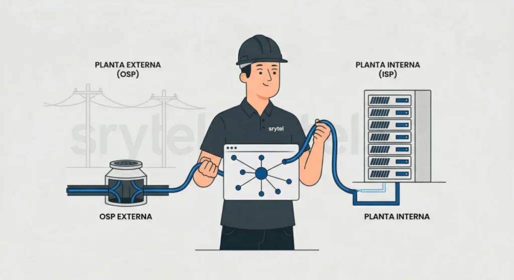 SRYTEL - Sistemas de Red y Telecomunicaciones - CWDM - DWDM - Switches - Routers - Sureste - Instalación de equipos en telecomunicaciones - Telecomunicaciones - México - Planta Externa vs Planta Interna: Salva tu SLA Hoy - ¿Qué es la Planta Externa vs Planta Interna y por qué es Crítico?